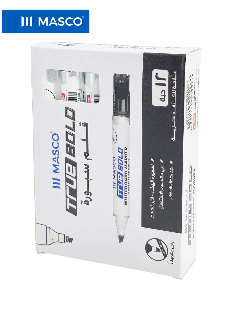 ماسكو قلم سبورة TRUE BOLD باللون الأسود، رأس مشطوف، كتابة عريضة، عبوة 12 قلم - Image 2